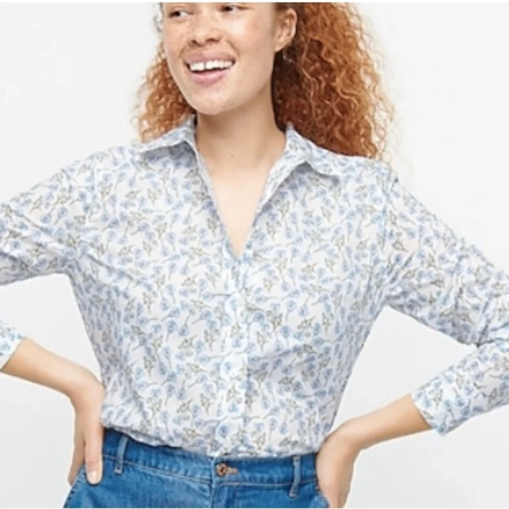 J.Crew Classic Fit Shirt in Liberty Ros Blue floral white Fabric size 14
